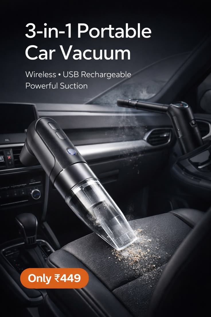 3-in-1 Cordless Mini Vacuum – High Power Car & Home Cleaner with Blower and Recharge