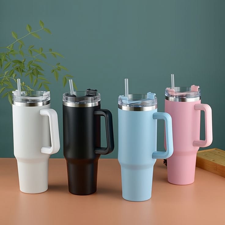 40oz Insulated Tumbler with Handle & Straw